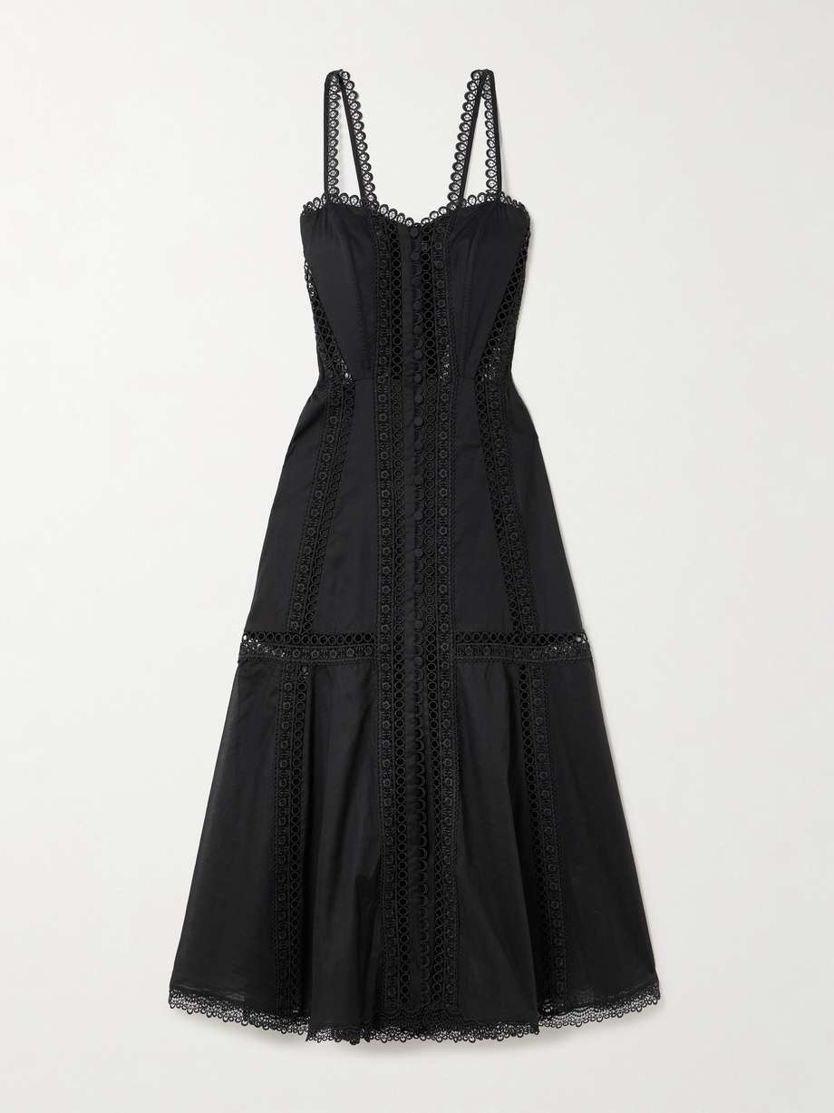 dafelle scalloped guipure lace-trimmed cotton-blend voile midi dress