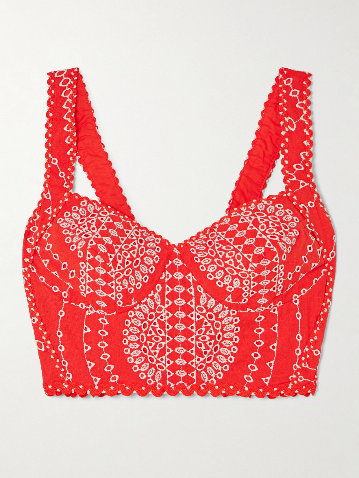 Charo Ruiz Goldie Broderie Anglaise Cotton-blend Bustier Top In Red