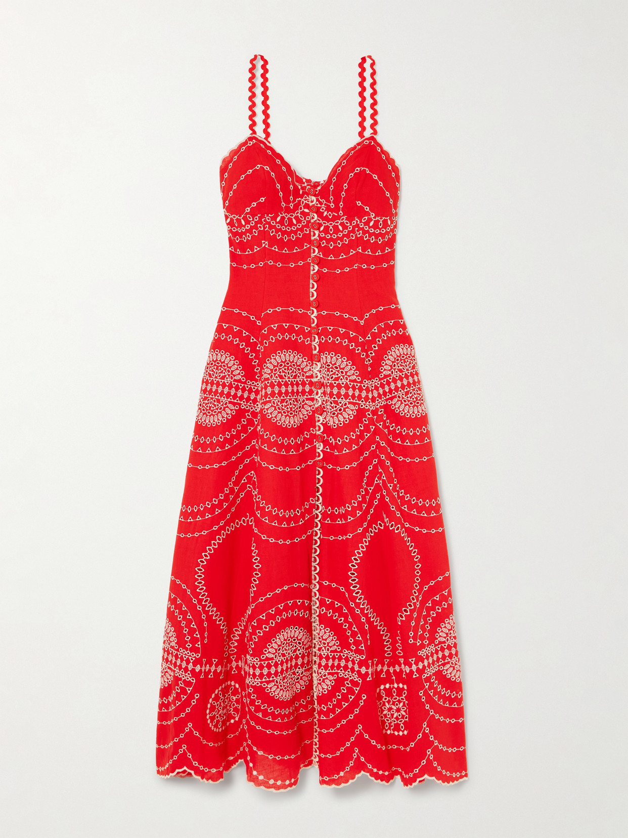 Charo Ruiz Catta Scalloped Broderie Anglaise Cotton-blend Midi Dress In Red