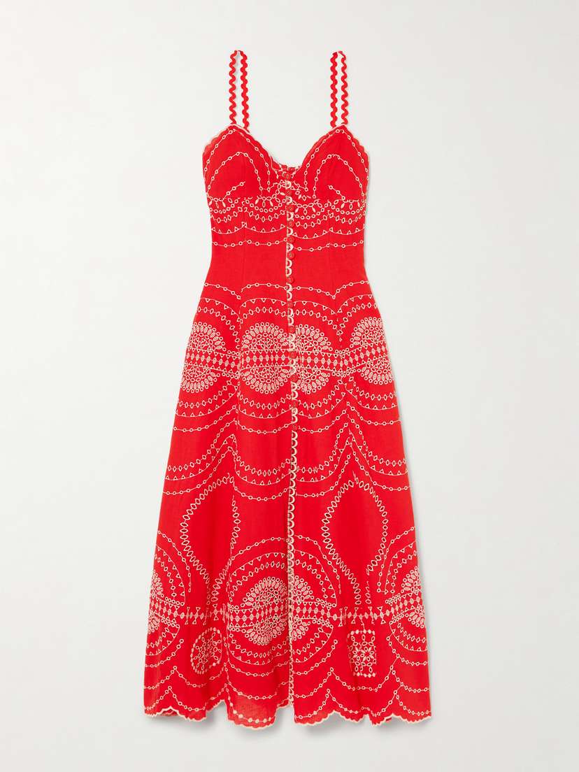 Charo Ruiz Catta Scalloped Broderie Anglaise Cotton-blend Midi Dress