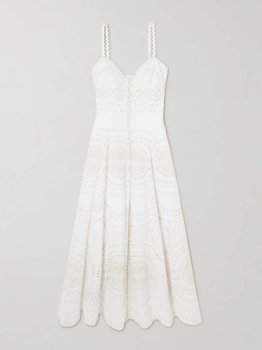 catta scalloped broderie anglaise cotton-blend midi dress