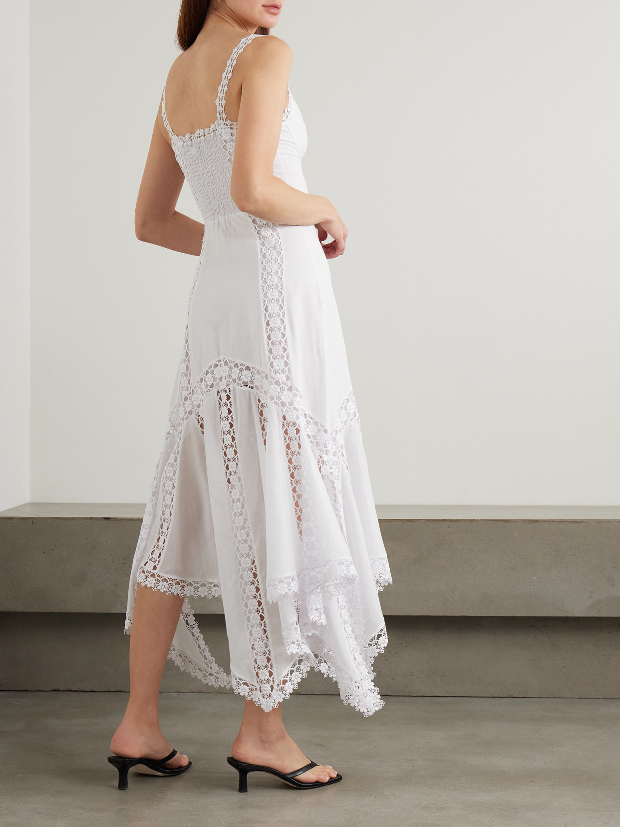 Charo Ruiz Blossel Tiered Guipure Lace-trimmed Cotton-blend Voile Midi Dress In White