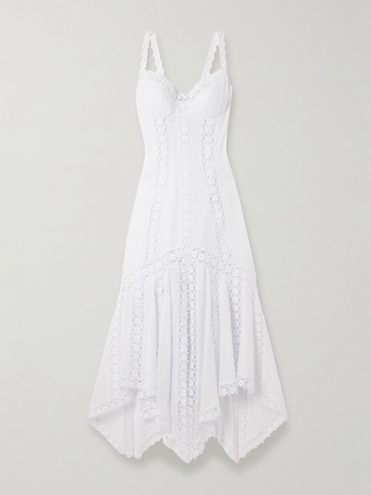 Charo Ruiz Blossel Tiered Guipure Lace-trimmed Cotton-blend Voile Midi Dress In White