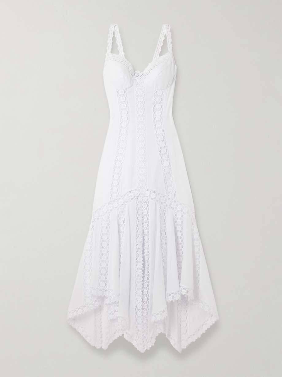 blossel tiered guipure lace-trimmed cotton-blend voile midi dress