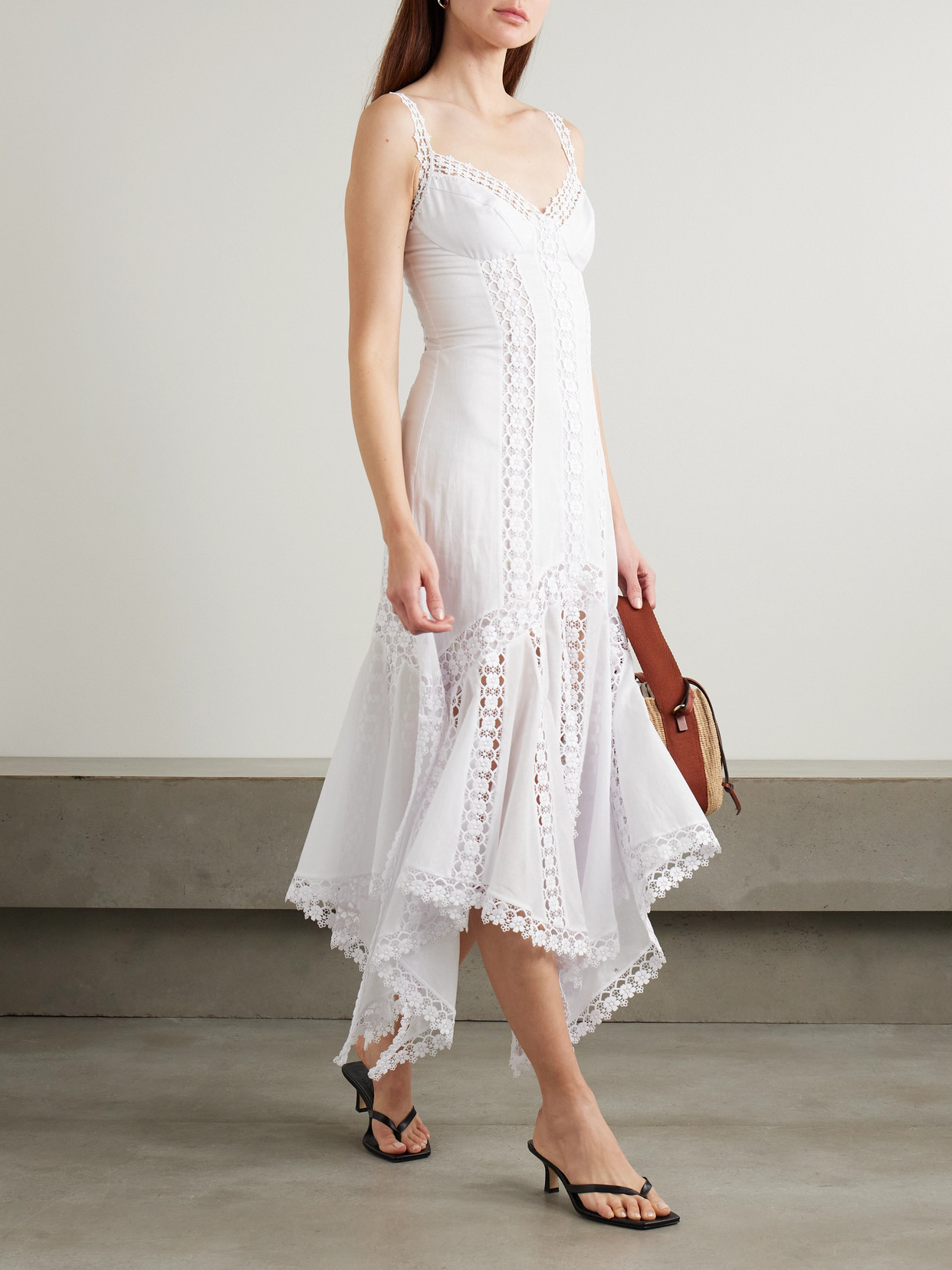 Charo Ruiz Blossel Tiered Guipure Lace-trimmed Cotton-blend Voile Midi Dress In White
