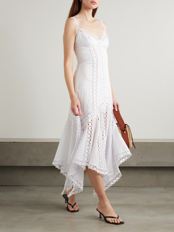 Charo Ruiz Blossel tiered guipure lace-trimmed cotton-blend voile midi dress
