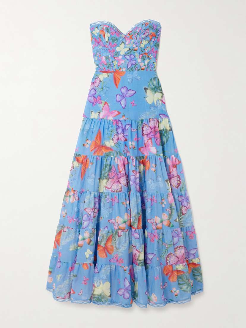 Charo Ruiz Danny Strapless Tiered Printed Cotton-blend Maxi Dress