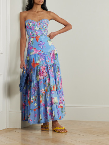 Charo Ruiz Danny strapless tiered printed cotton-blend maxi dress