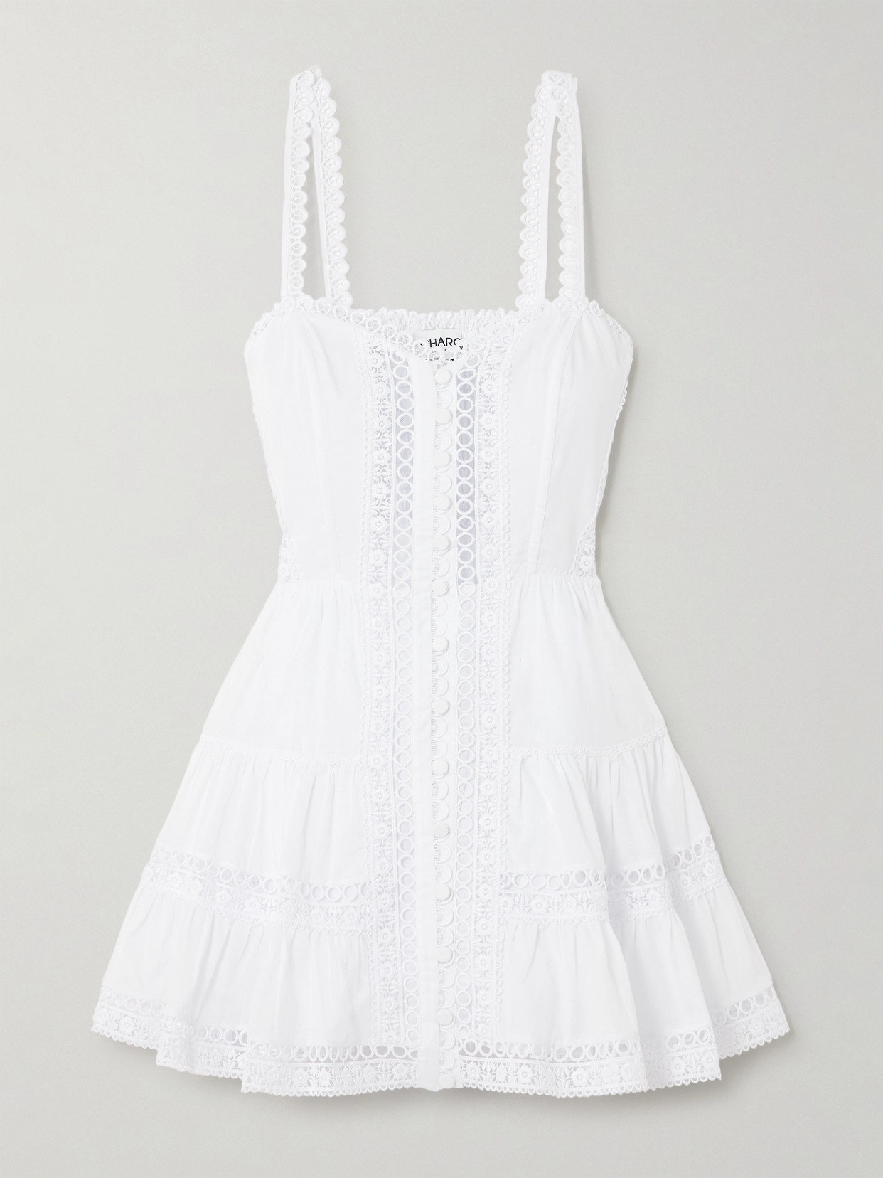 Charo Ruiz Lenora Tiered Guipure Lace-trimmed Cotton-blend Voile Mini Dress In White