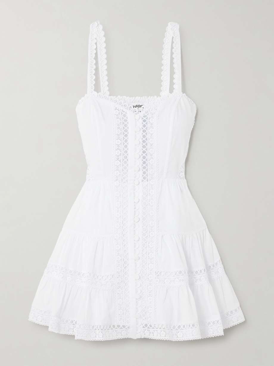 lenora tiered guipure lace-trimmed cotton-blend voile mini dress