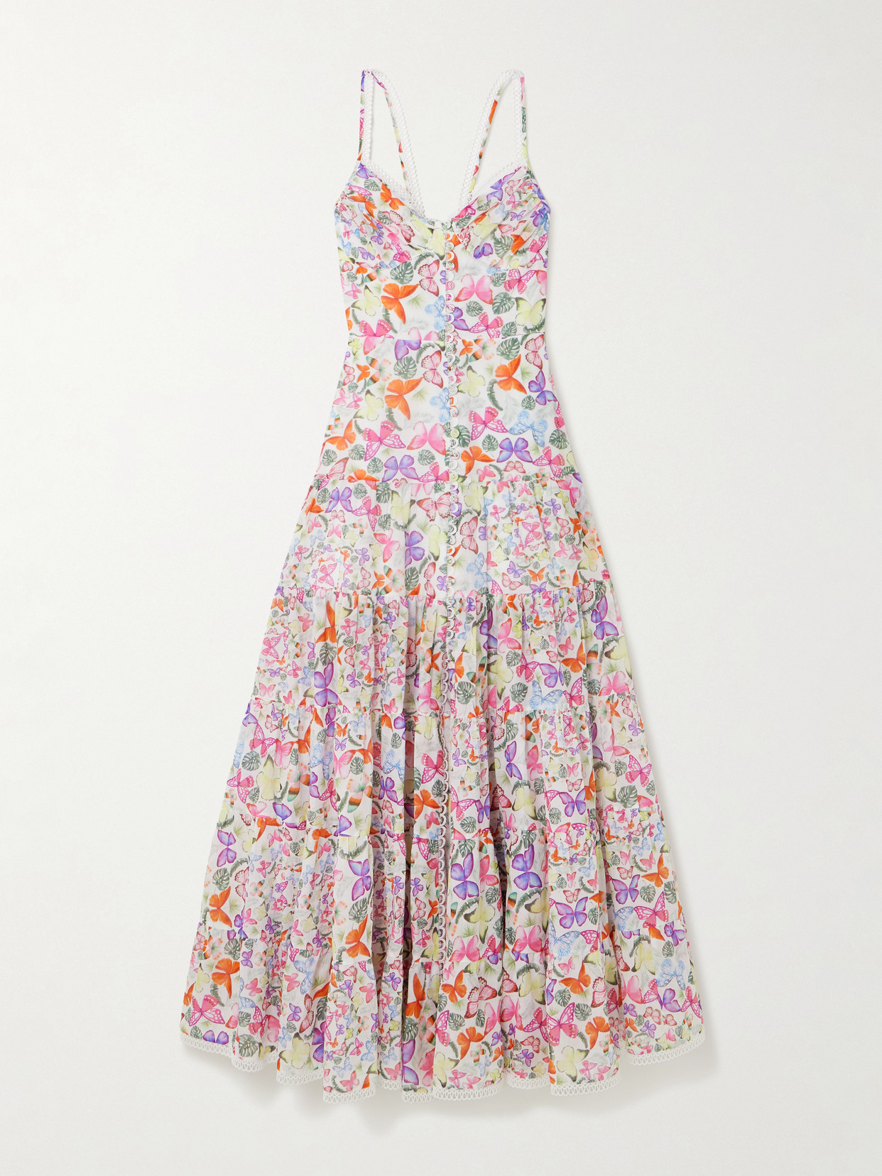 Charo Ruiz Melia Tiered Printed Cotton-blend Voile Maxi Dress In White