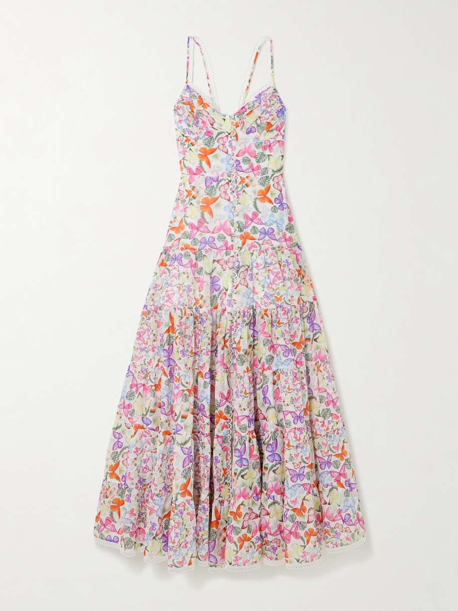 melia tiered printed cotton-blend voile maxi dress