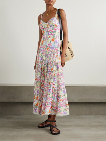 Charo Ruiz Melia tiered printed cotton-blend voile maxi dress