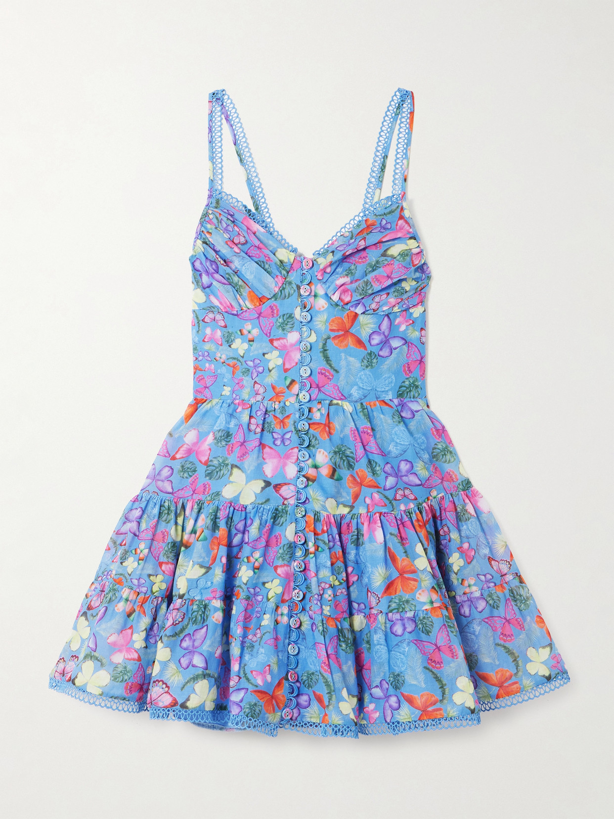 Charo Ruiz - Angy Tiered Printed Cotton-blend Mini Dress - Blue