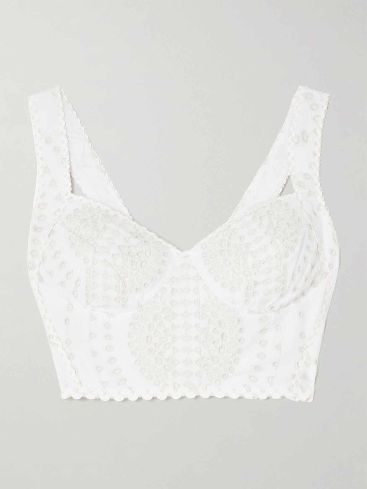 Charo Ruiz 'goldie' White Top With V-neck On The Front And Perforated Design In Ivory