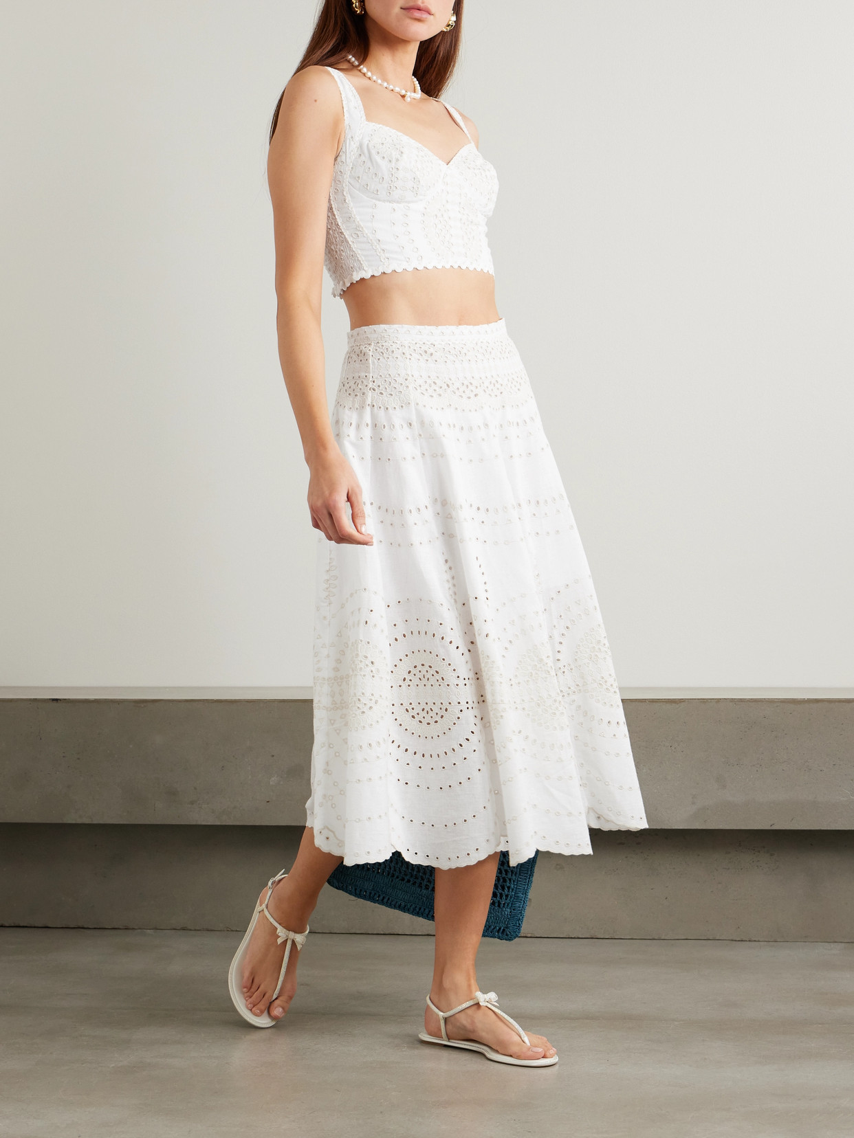 Charo Ruiz 'goldie' White Top With V-neck On The Front And Perforated Design In Ivory