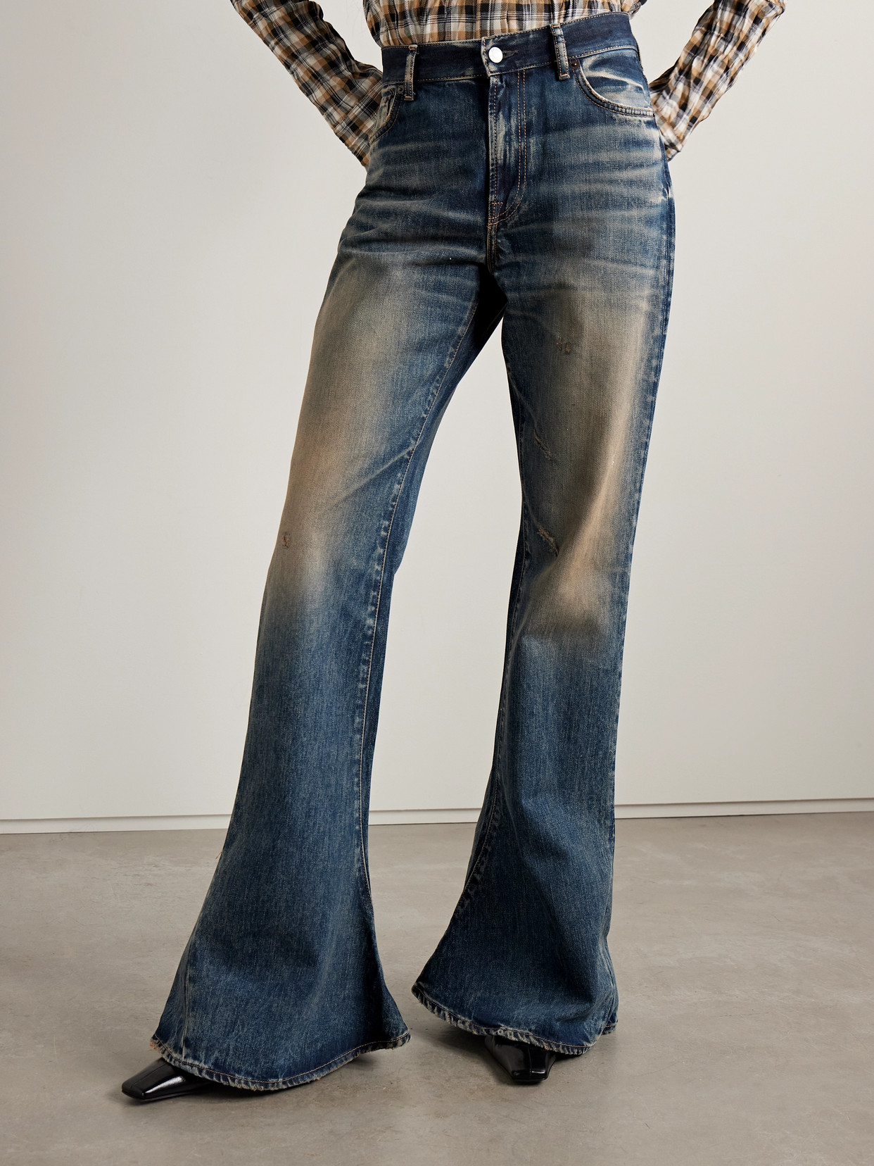 Acne Studios Distressed High-rise Slim-fit Flared Organic Jeans