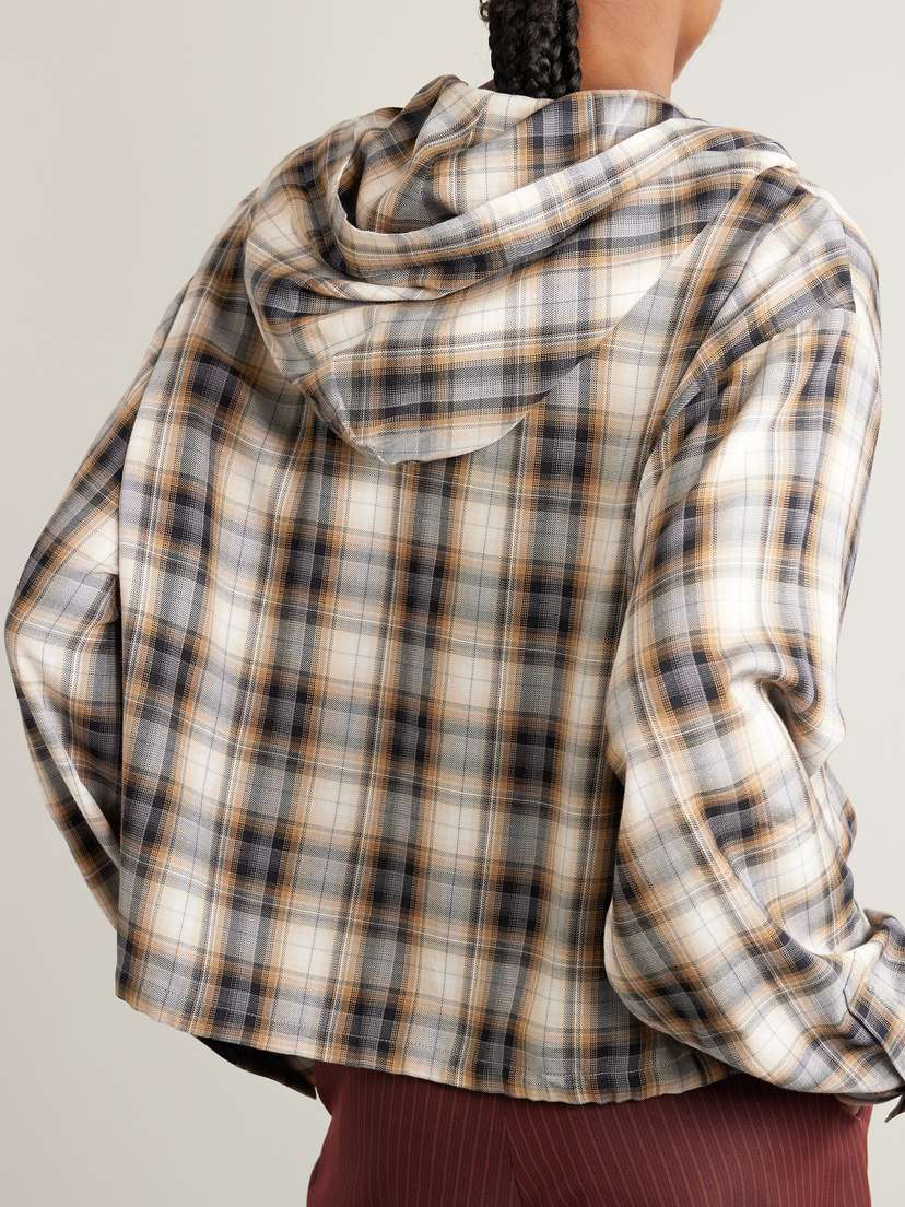 Hooded Appliquéd Checked Woven Shirt | Image | 2