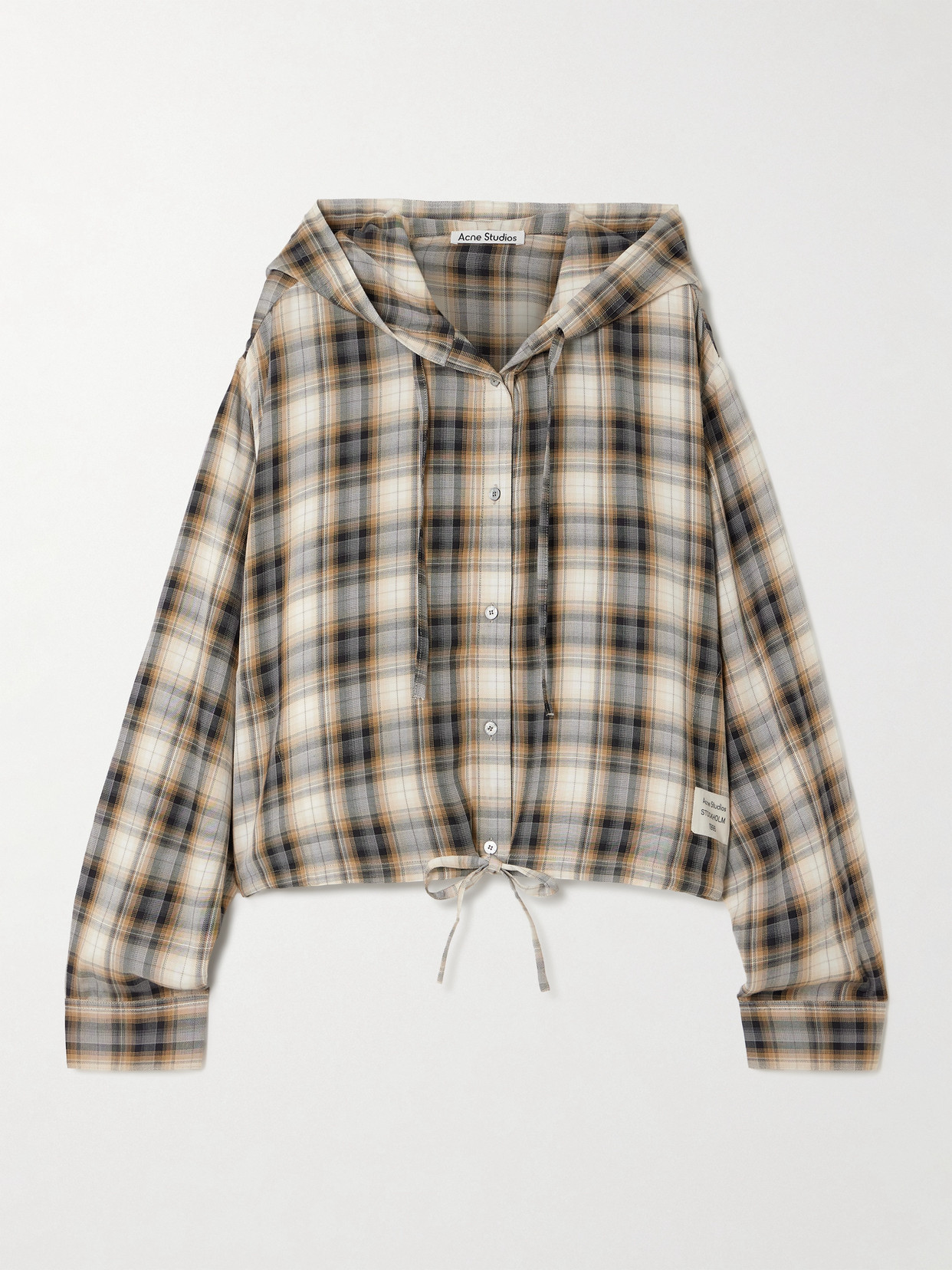 Acne Studios Hooded Appliquéd Checked Woven Shirt