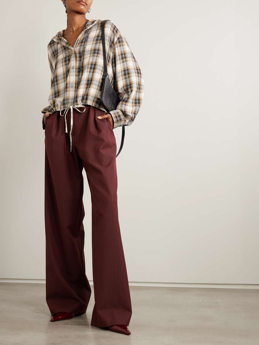 Hooded Appliquéd Checked Woven Shirt | Image | 1