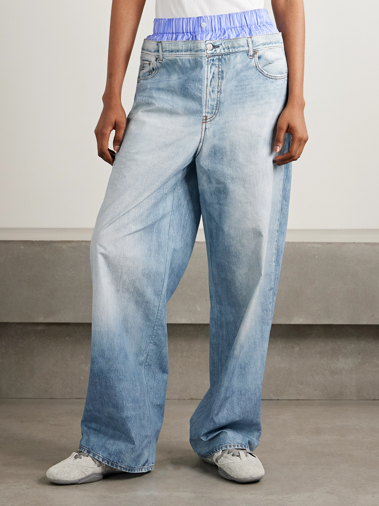 Acne Studios Trompe-loeil Print Trousers In Blue