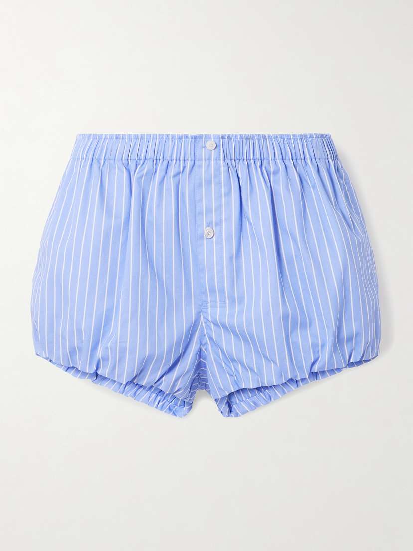 Gathered Striped Cotton-poplin Shorts | Image | 0