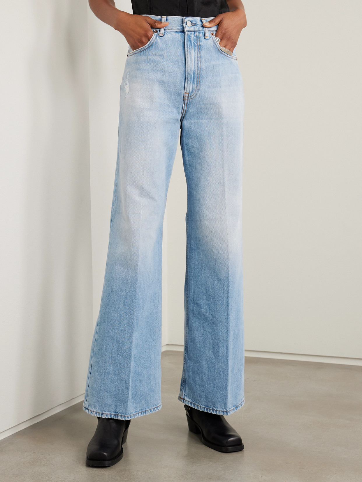 Acne Studios Distressed High-rise Wide-leg Organic Jeans