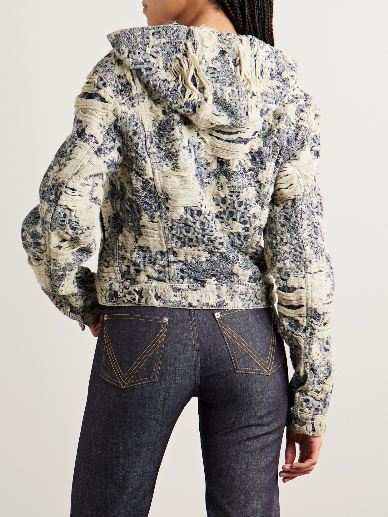Acne Studios Hooded Distressed Organic Denim-jacquard Jacket