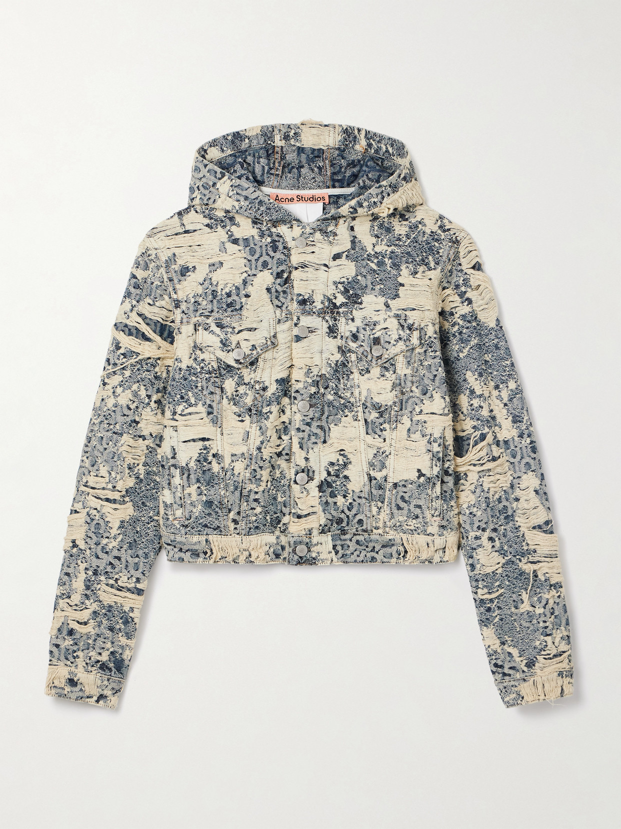 Acne Studios Hooded Distressed Organic Denim-jacquard Jacket