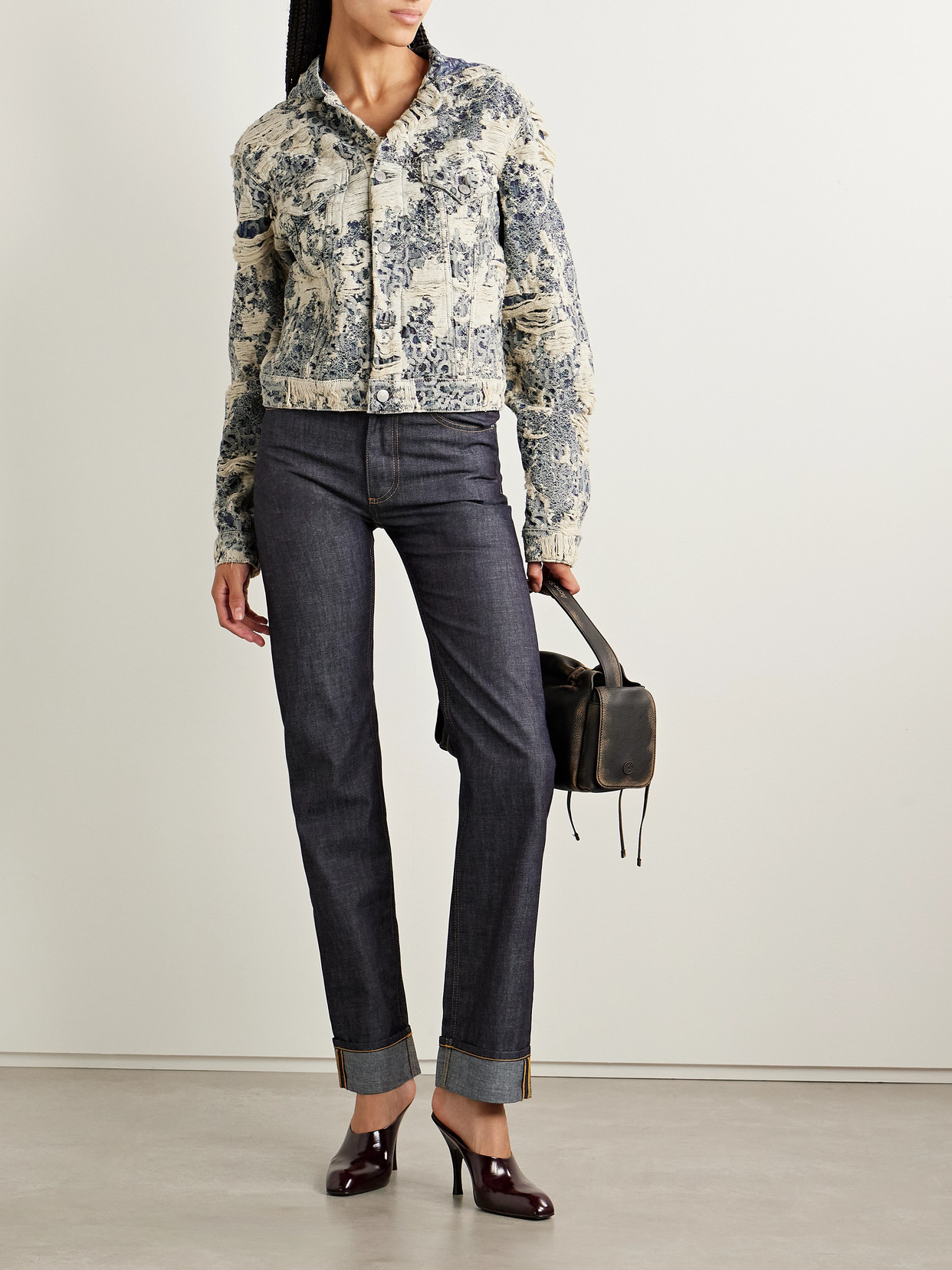 Acne Studios Hooded Distressed Organic Denim-jacquard Jacket