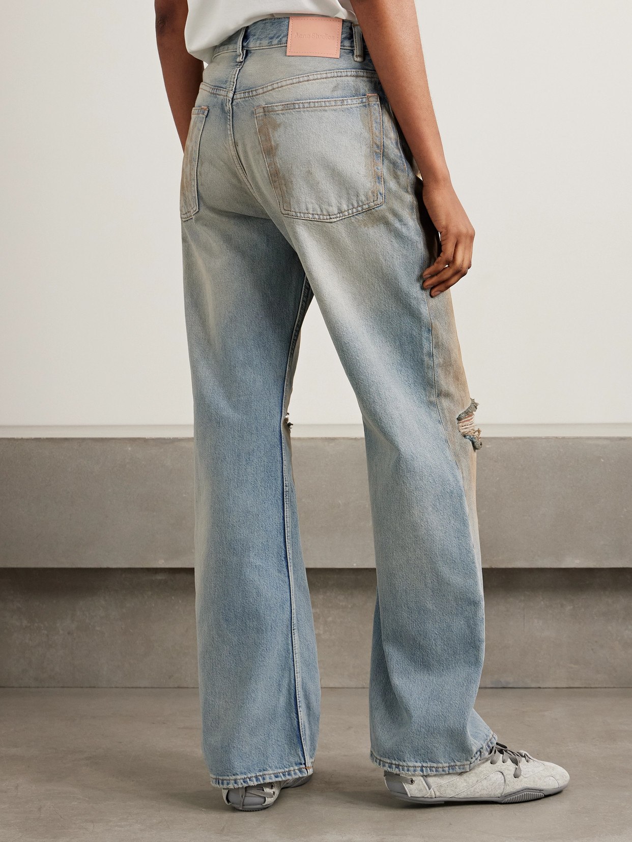 Acne Studios Womens Mid Blue Distressed Wide-leg Mid-rise Jeans