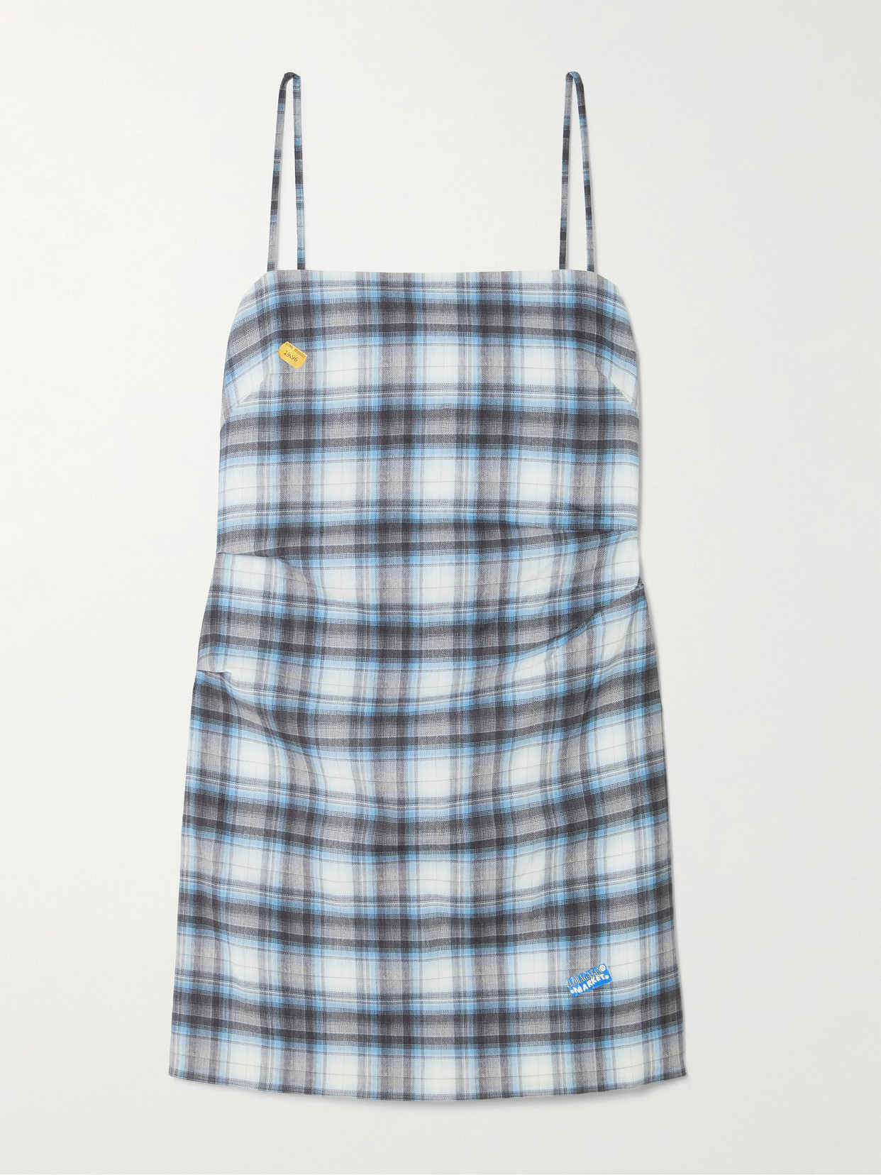 Acne Studios - Gathered Checked Linen-blend Mini Dress - Blue