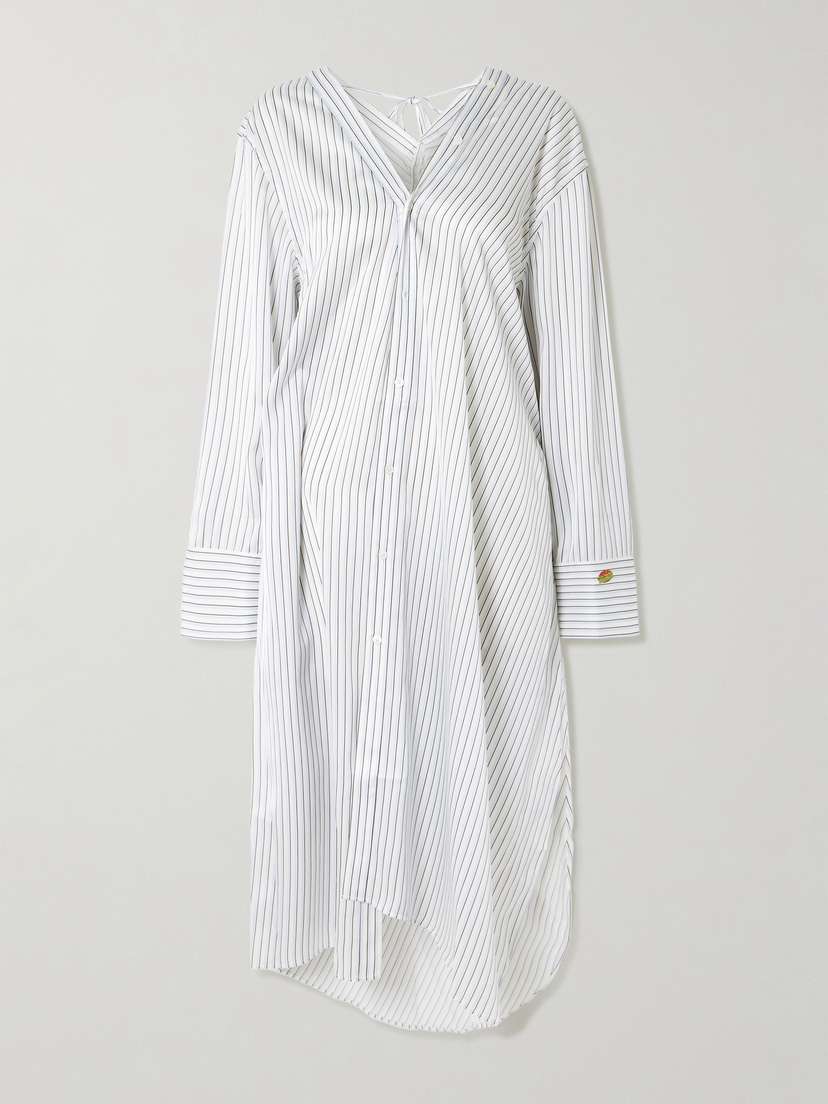 Acne Studios Asymmetric Printed Striped Satin Midi Dress