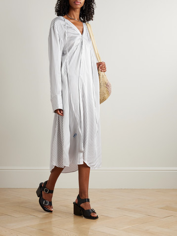 Acne Studios Asymmetric printed striped satin midi dress