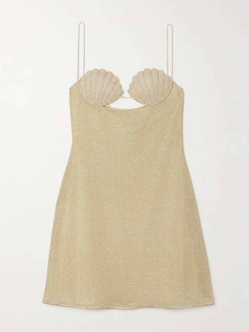 Oséree Lumière Cutout Embroidered Metallic Stretch-knit Mini Dress