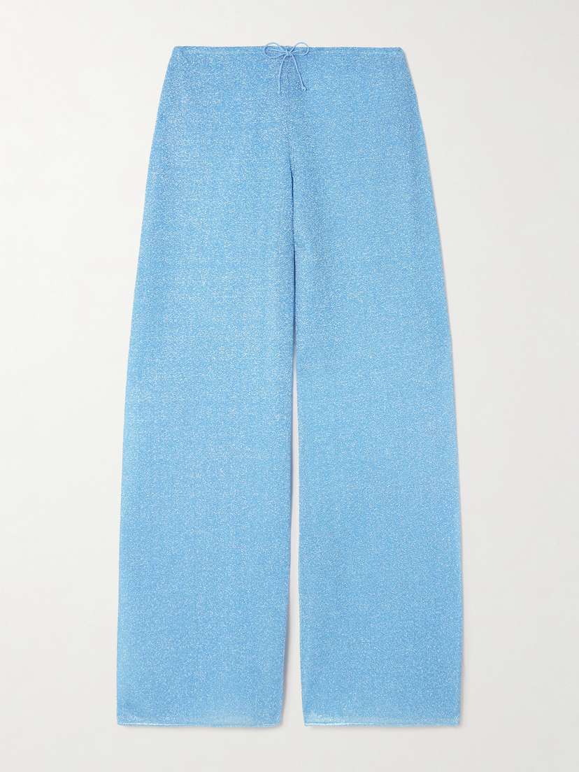 Oséree Lumière Metallic Stretch-knit Straight-leg Pants