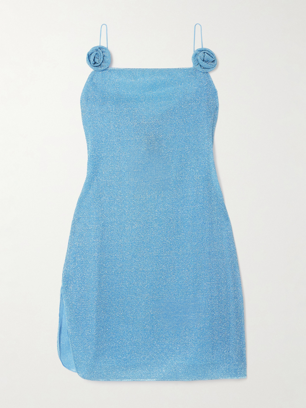 Oseree Lumière Rose Appliquéd Metallic Stretch-knit Mini Dress