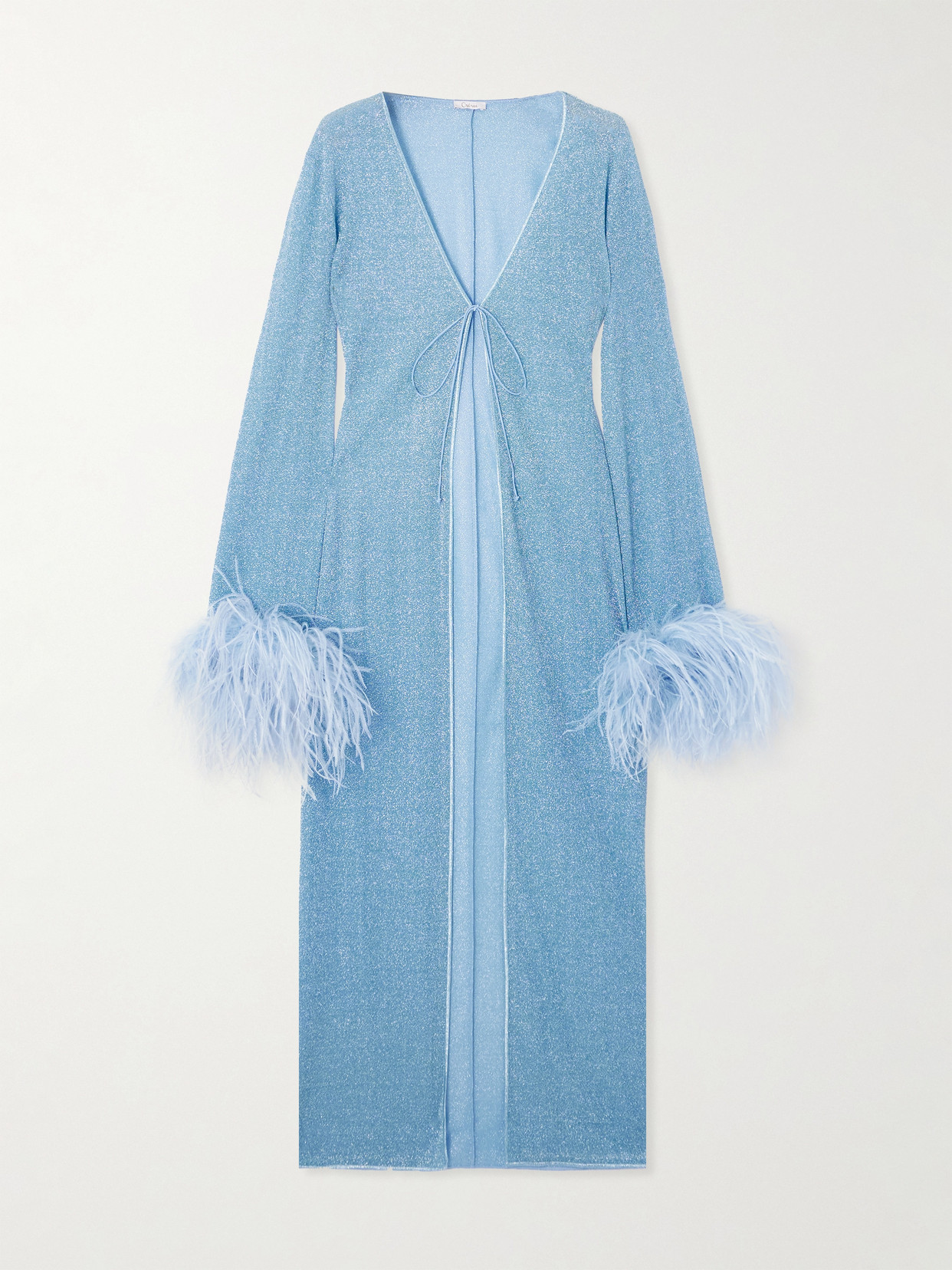 Oseree Lumière Feather-trimmed Metallic Stretch Coverup