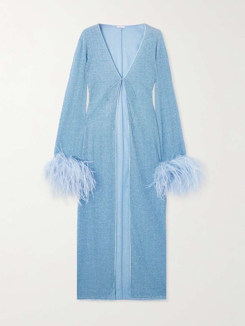 Oséree Lumière Feather-trimmed Metallic Stretch Coverup