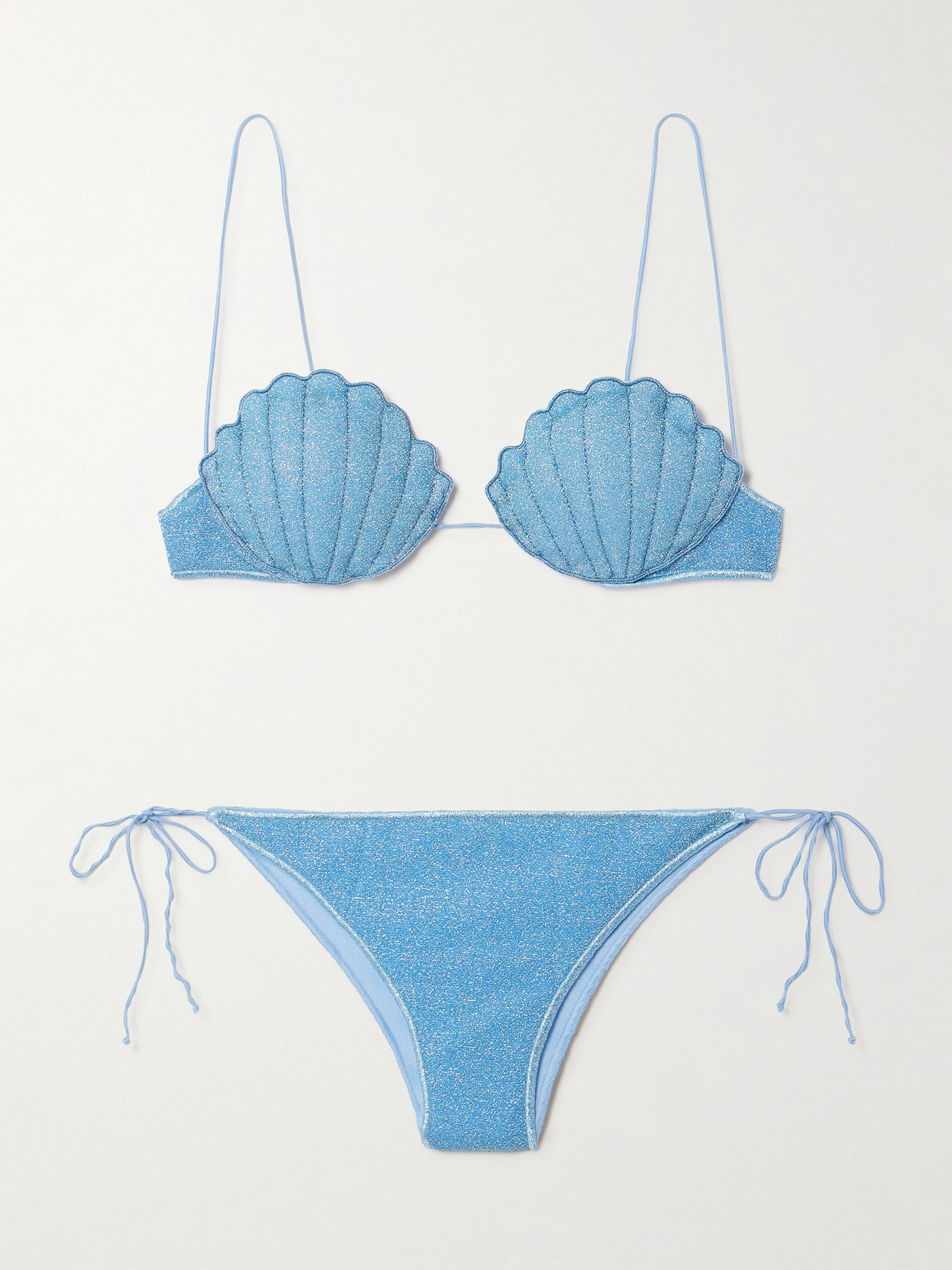 Oseree Lumière Shell Lurex Bikini In Blue