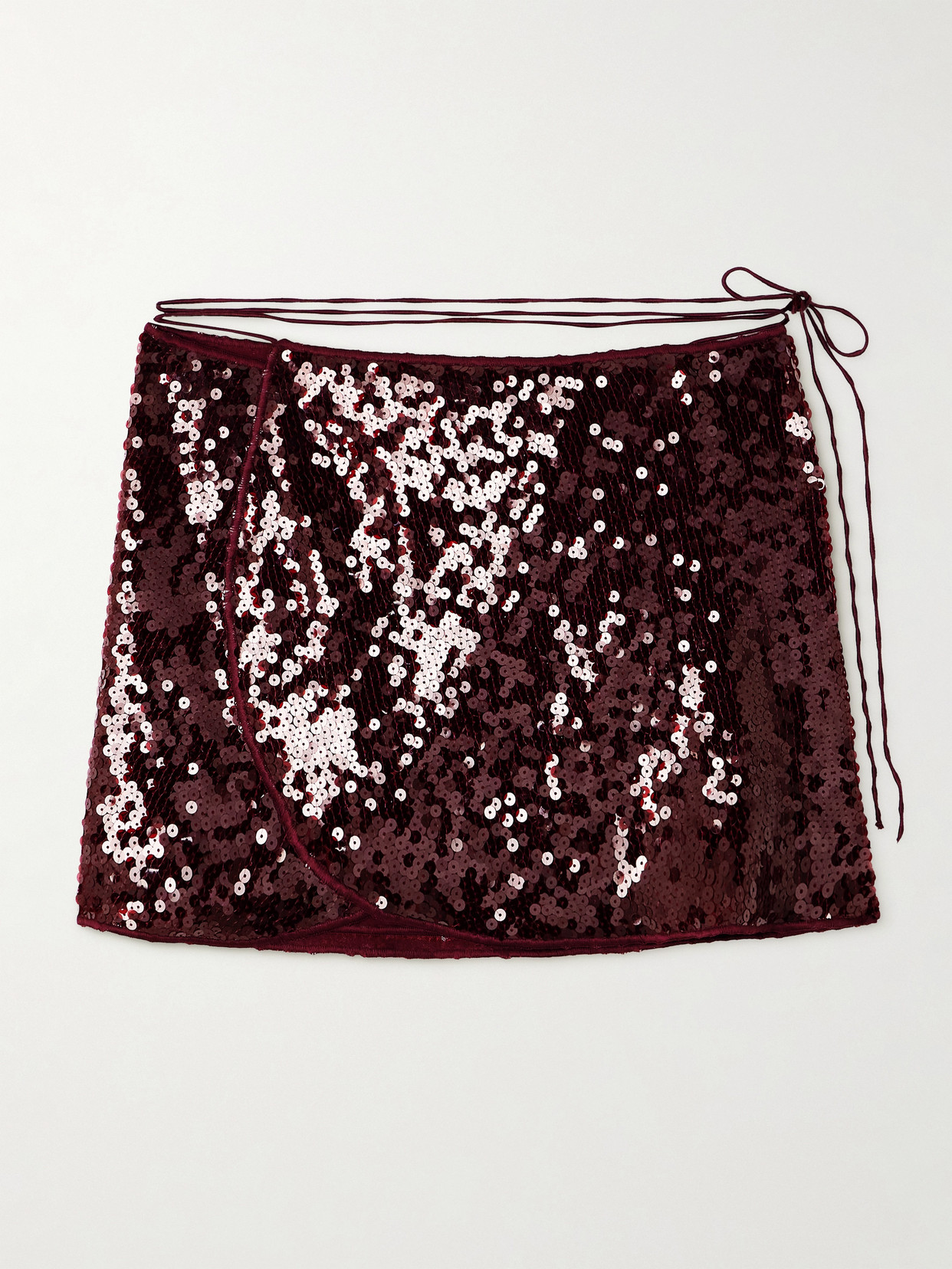 Oseree Marylin Sequined Tulle Wrap Mini Skirt In Burgundy