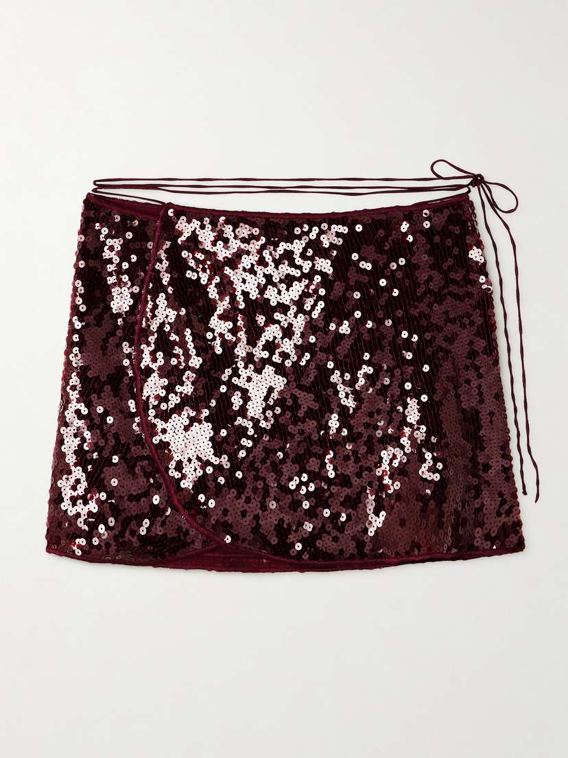 Oséree Marylin Sequined Tulle Wrap Mini Skirt