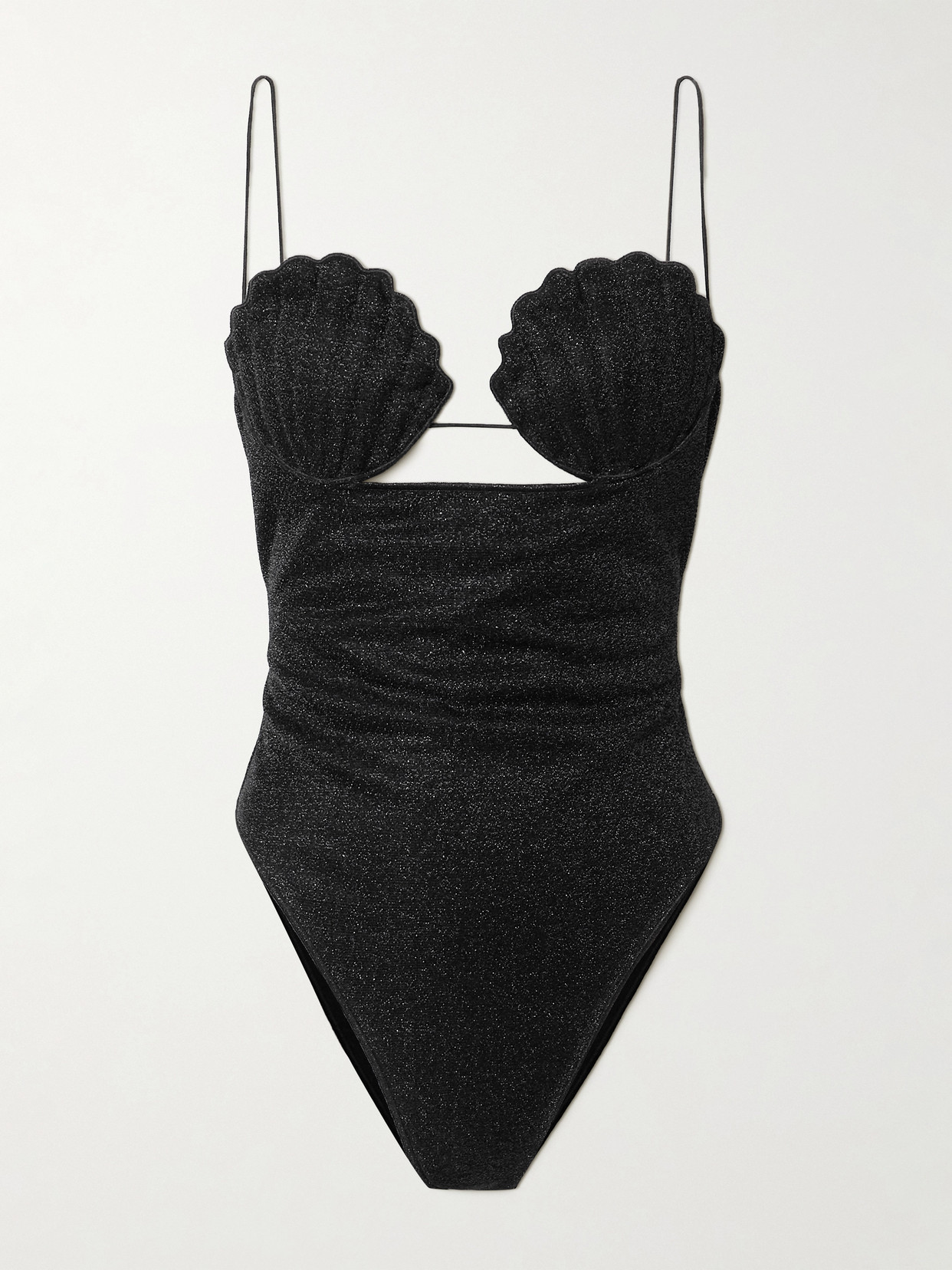 Oseree Lumière Shell Cutout Lurex Swimsuit In Black