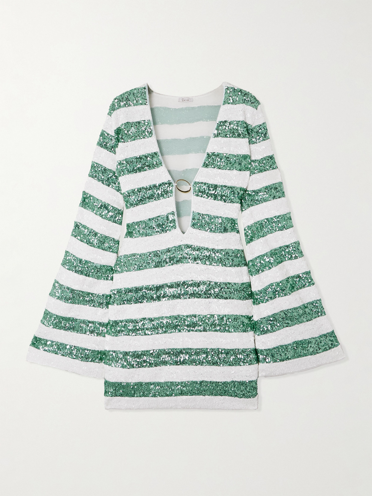 Oseree Candy Paillettes O Embellished Striped Mesh Kaftan