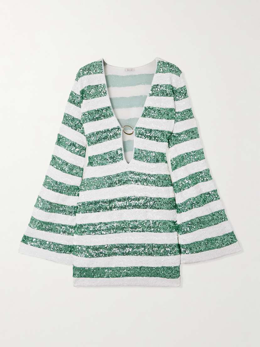 Oséree Candy Paillettes O Embellished Striped Mesh Kaftan