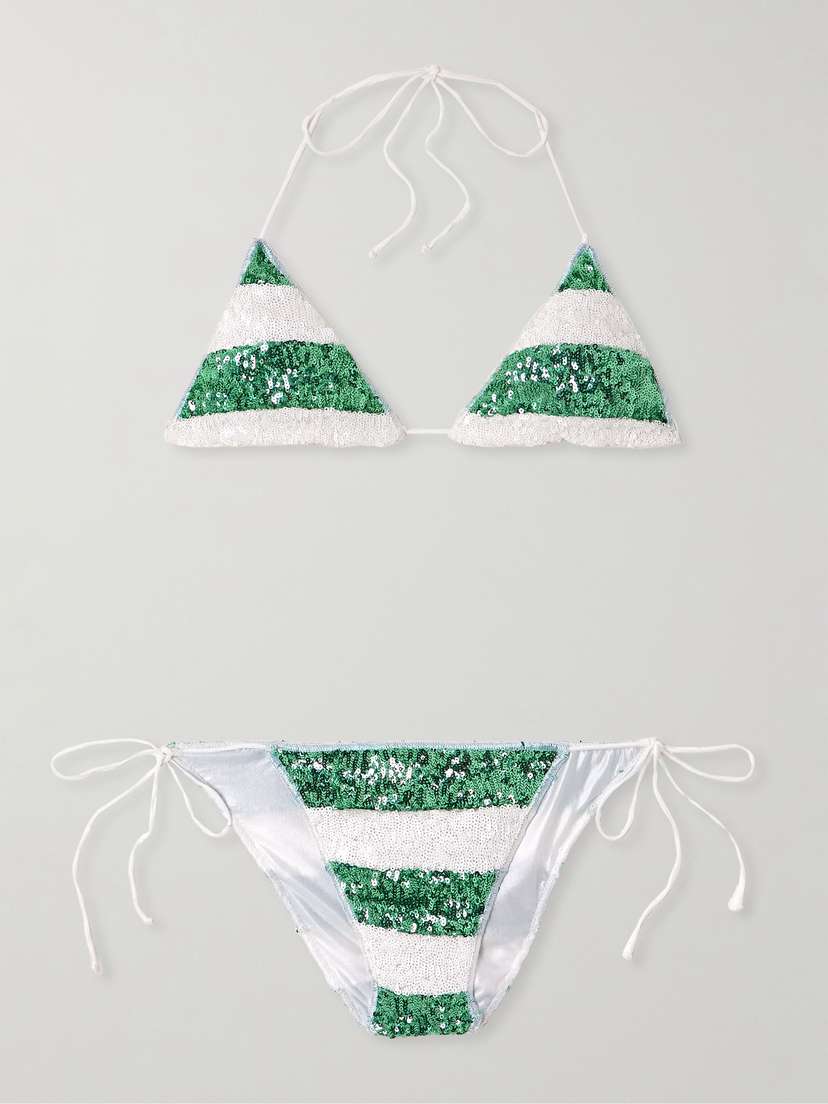 Oséree Lumière Candy Striped Sequined Bikini