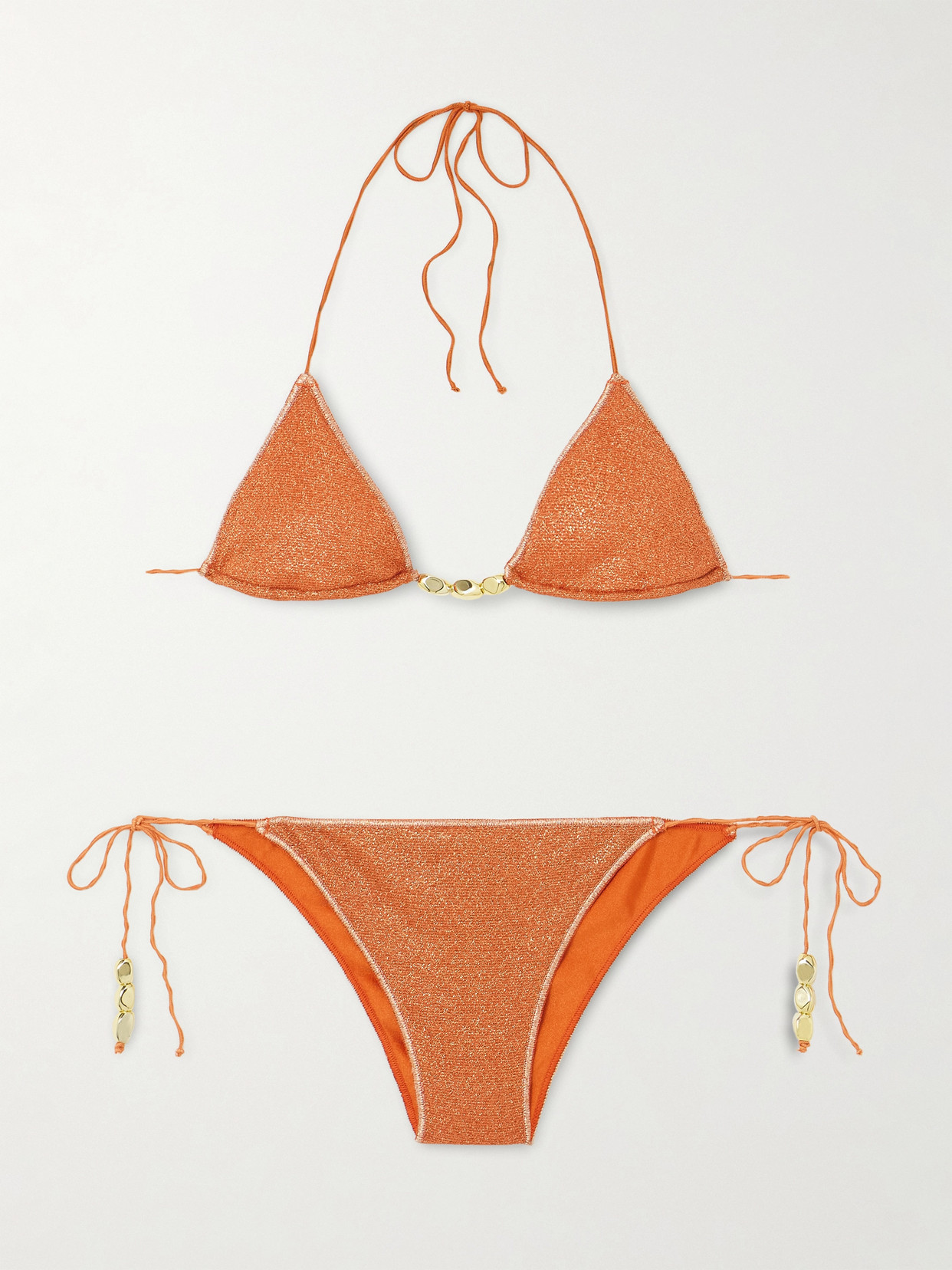 Oseree Glazed Lumière Embellished Metallic Triangle Bikini In Orange