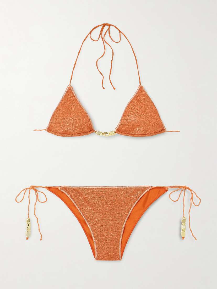 Oséree Glazed Lumière Embellished Metallic Triangle Bikini