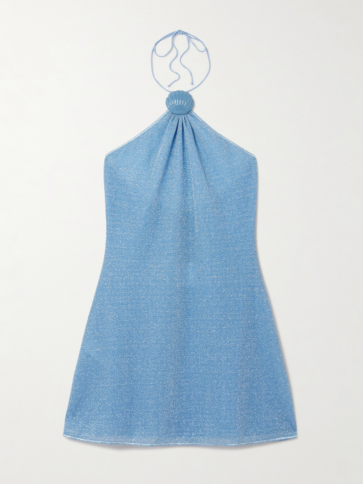 Oseree Lumière Appliquéd Metallic Stretch-knit Halterneck Mini Dress
