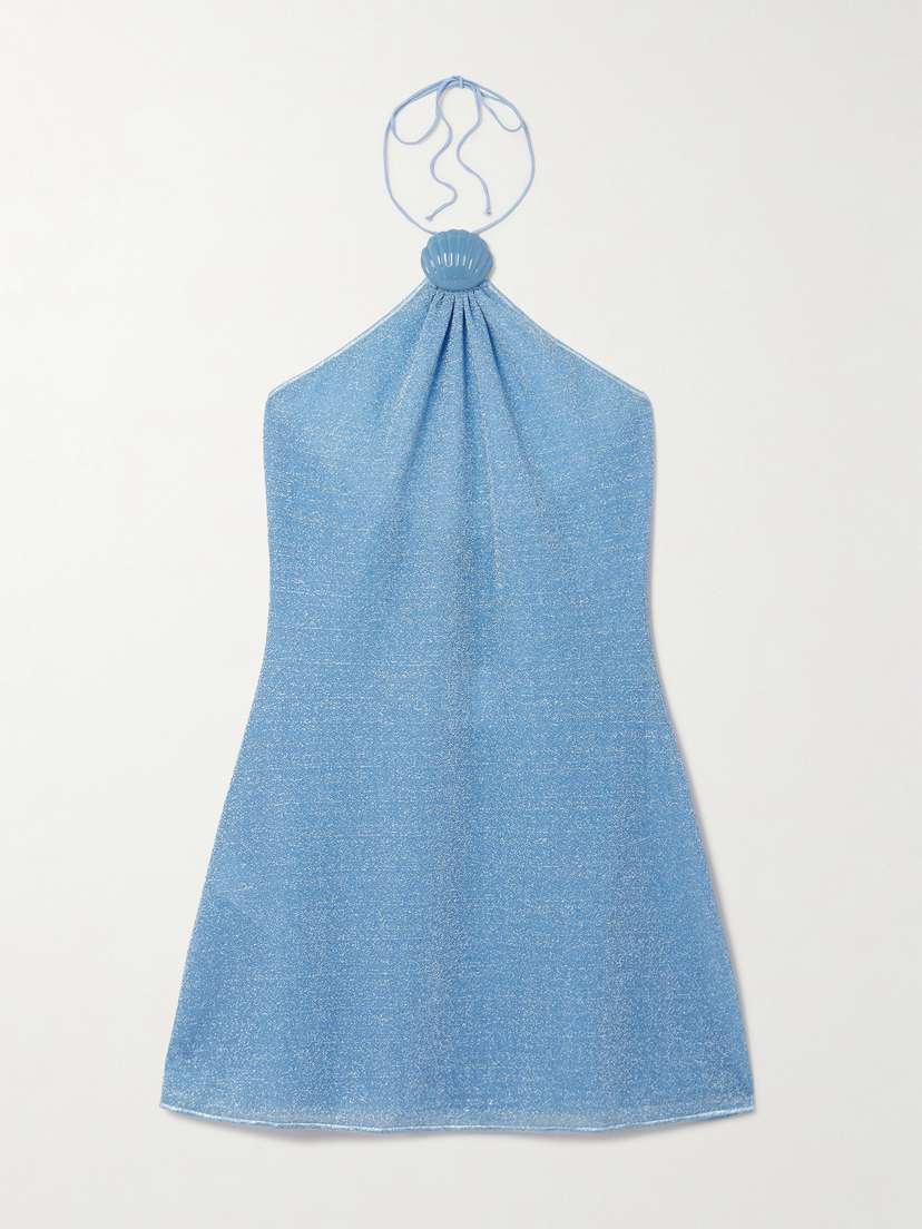Oséree Lumière Appliquéd Metallic Stretch-knit Halterneck Mini Dress